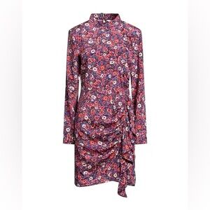 Veronica Beard Louella Floral Mini Dress Ruched Long Sleeve Silk Stretch Size 8
